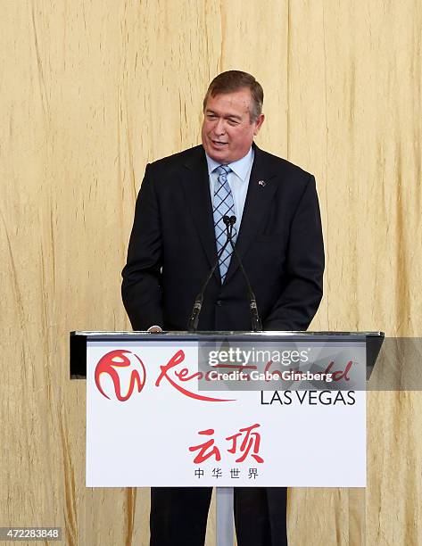 Rep. Cresent Hardy, R-Nev., speaks during the Genting Group's ceremonial groundbreaking for Resorts World Las Vegas on May 5, 2015 in Las Vegas,...