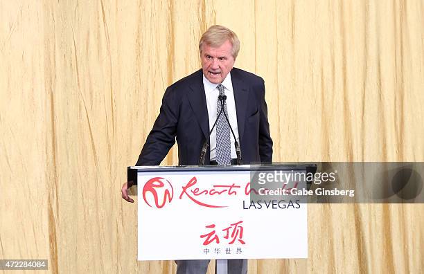 Businessman Sig Rogich speaks during the Genting Group's ceremonial groundbreaking for Resorts World Las Vegas on May 5, 2015 in Las Vegas, Nevada....