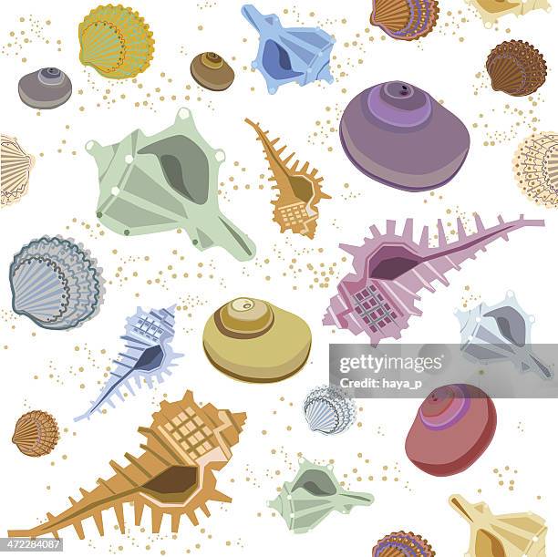 sea shell seamless background - sand shells stock illustrations