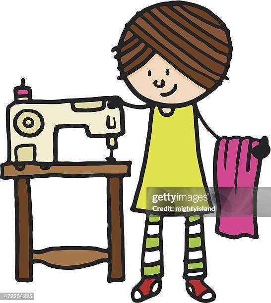 woman with sewing machine - sewing machine stock illustrations