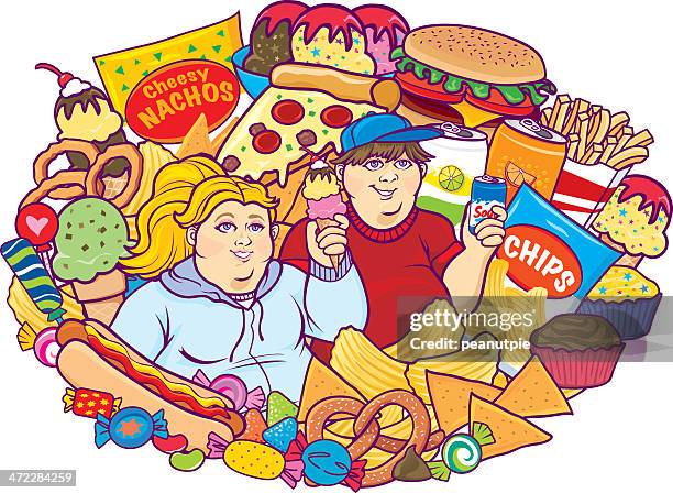 Unhealthy Eating Children White High-Res Vector Graphic