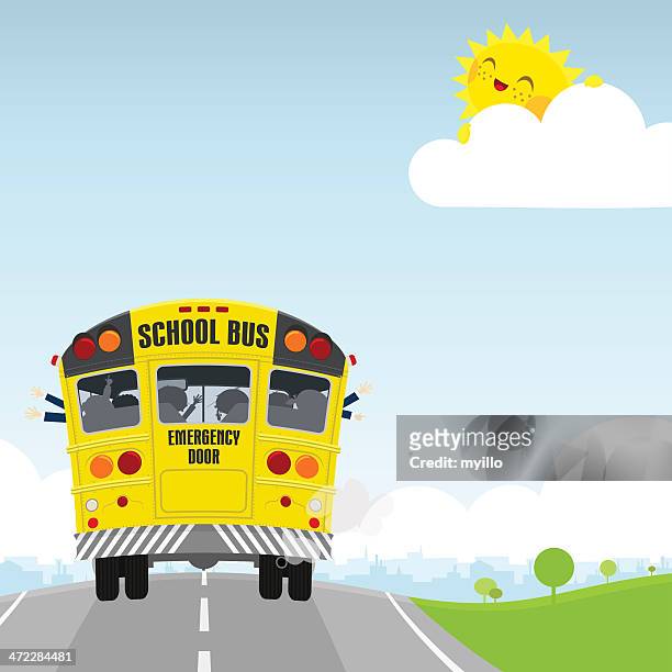 illustrations, cliparts, dessins animés et icônes de schoolbus. retour à l'école, happy kids illustration - école maternelle