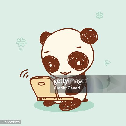 Panda Push Computer Panda Using A Laptop Computer High-Res Vector Graphic - Getty Images