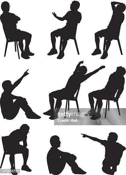 silhouette males sitting - yawn stock illustrations