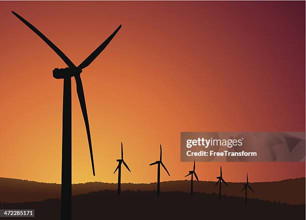 wind farm at sunset - wind farm sunset stock illustrations