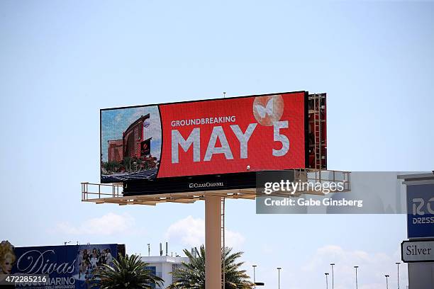 General view of a billboard during the Genting Group's ceremonial groundbreaking for Resorts World Las Vegas on May 5, 2015 in Las Vegas, Nevada. The...