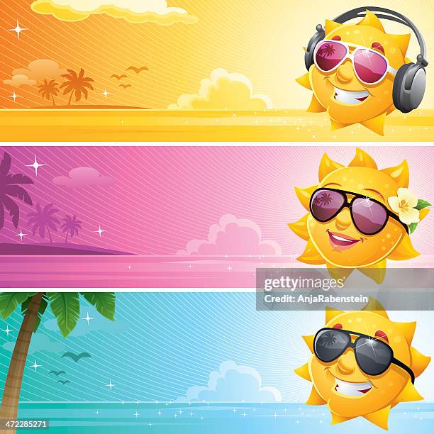 cool cartoon sun summer banner - sunglasses stock illustrations