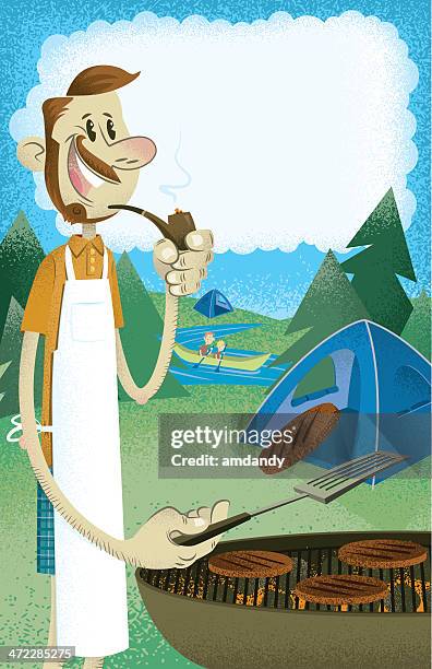 bearded camp cookout bbq'ing poster - child pulling face stock illustrations