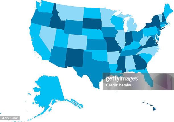 illustrations, cliparts, dessins animés et icônes de carte très détaillée des états-unis et tous les états mentionnés - pacific islands