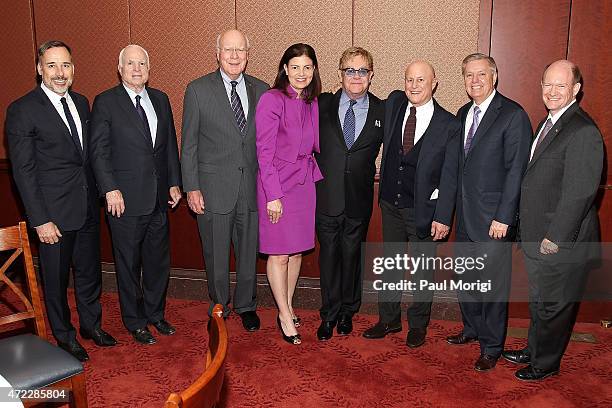 David Furnish, U.S. Sen. John McCain , U.S. Sen. Patrick Leahey , U.S. Sen. Kelly Ayotte , Sir Elton John, Founder, Elton John AIDS Foundation,...