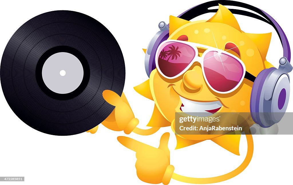 Cool Cartoon Sun Character With Headphones And Sunglasses Holding Record  High-Res Vector Graphic - Getty Images