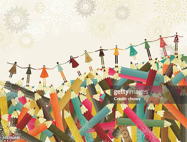 back to school children - hand holding card stock illustrations