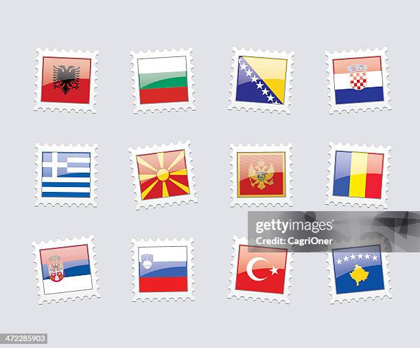 briefmarke flags: balkan - serbian flag stock-grafiken, -clipart, -cartoons und -symbole