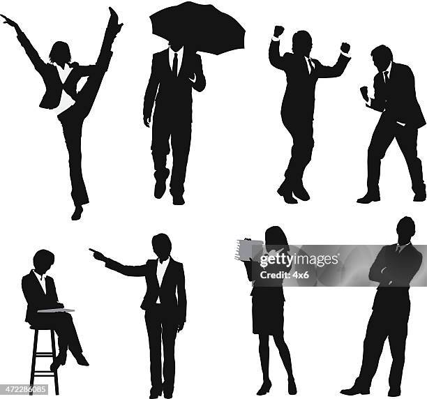 business executives in different activities - woman stool stock illustrations