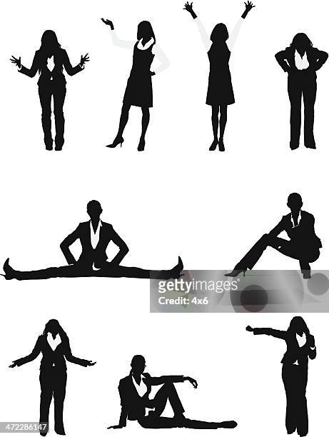 businesswomen in different poses - hand on chin stock illustrations