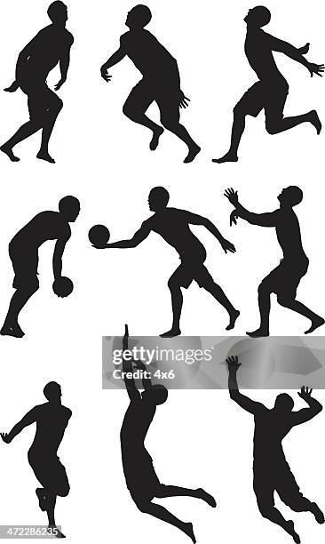 mehrere bilder eines mannes spielen sie beach-volleyball - strand volleyball stock-grafiken, -clipart, -cartoons und -symbole