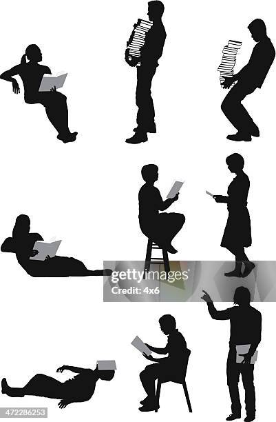silhouette of people with books - leaning stock illustrations