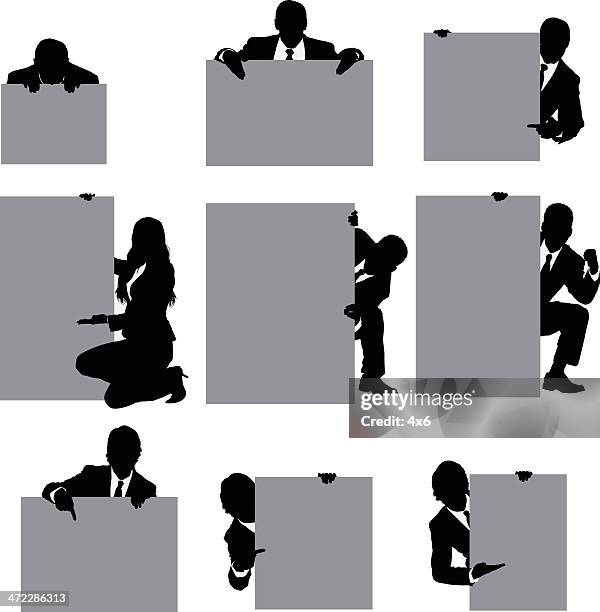 stockillustraties, clipart, cartoons en iconen met business executives with placards - gluren
