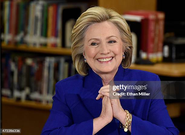 Democratic presidential candidate and former U.S. Secretary of State Hillary Clinton smiles as she speaks at Rancho High School on May 5, 2015 in Las...