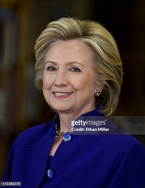 Democratic presidential candidate and former U.S. Secretary of State Hillary Clinton smiles as she speaks at Rancho High School on May 5, 2015 in Las...