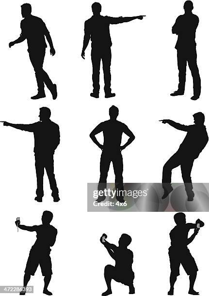 silhouette of a man in different poses - 蹲 身體姿勢 幅插畫檔、美工圖案、卡通及圖標