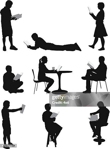 silhouette of people reading - lying on front stock illustrations