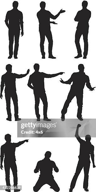 mann stehen in verschiedenen posen - man silhouette stock-grafiken, -clipart, -cartoons und -symbole