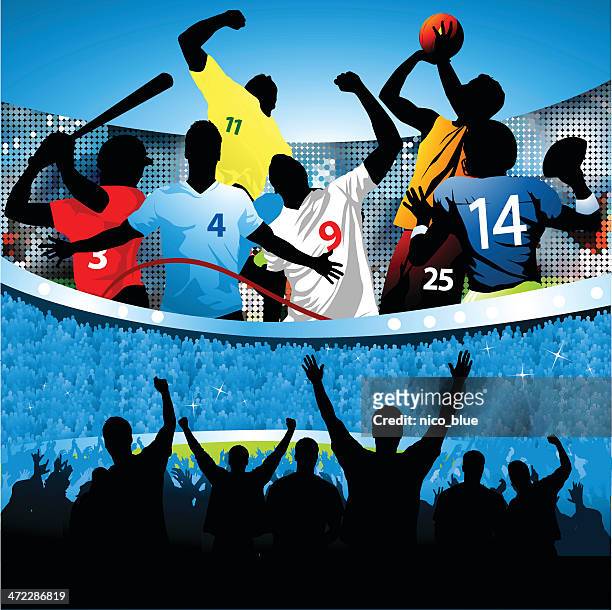 ilustraciones, imágenes clip art, dibujos animados e iconos de stock de deportes all stars - fan enthusiast