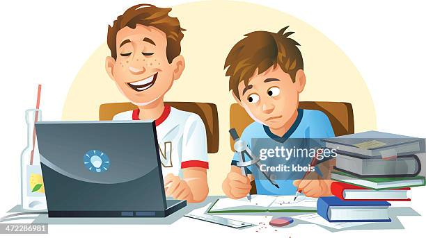 ilustrações de stock, clip art, desenhos animados e ícones de aprendizagem online - jovens estudando