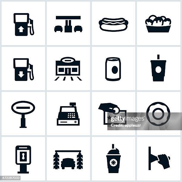 gas station icons - convenience storefront stock illustrations