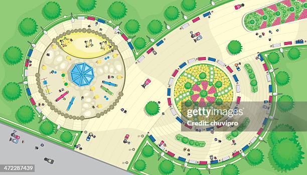 ilustraciones, imágenes clip art, dibujos animados e iconos de stock de paisaje de área de descanso - mechanical drawing car