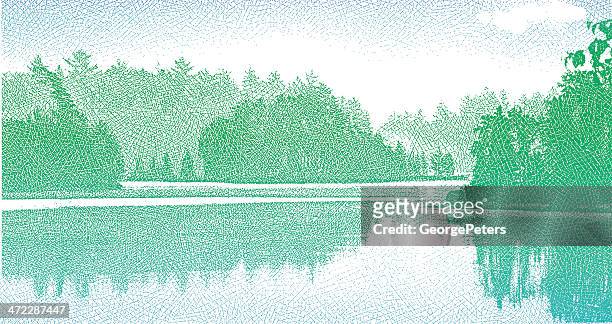 islands in the morning mist - boundary waters canoe area stock illustrations