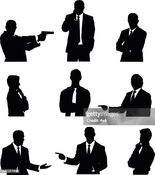 silhouette of business people in different activities - hand on chin stock illustrations