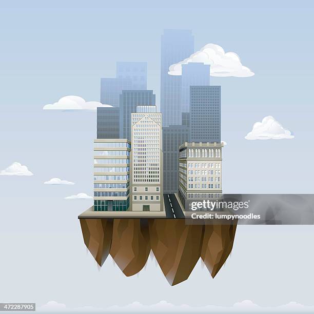 floating city - levitation stock illustrations