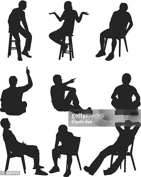 silhouette of people in different activities - stool stock illustrations