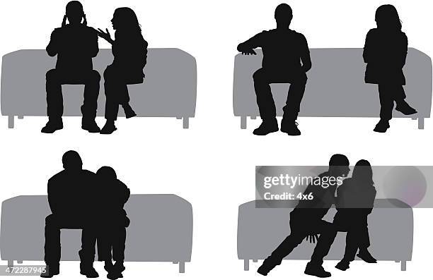 stockillustraties, clipart, cartoons en iconen met silhouette of couples on a couch - sofa