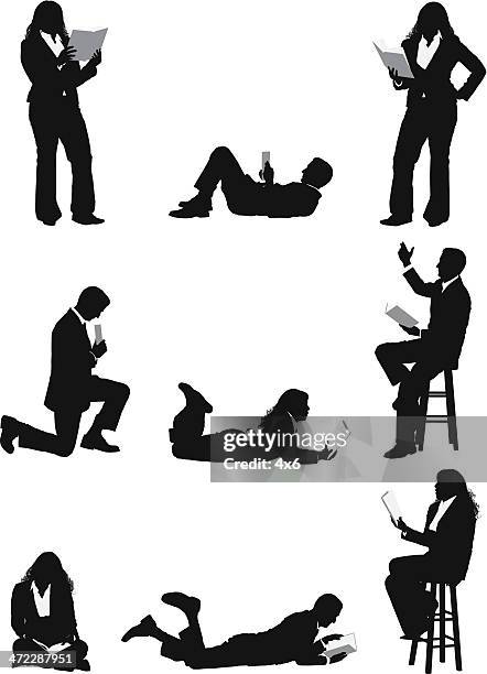 business people reading book - man lying on back stock illustrations