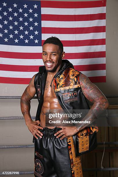 Boxer Willie Monroe Jr. Poses at the Winter Haven Boxing Gym on May 5, 2015 in Winter Haven, Florida. Monroe will challenge middleweight world...