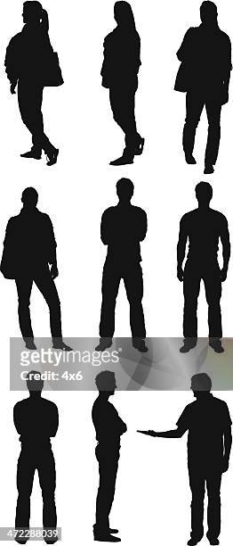 silhouette of people - ponytail silhouette stock illustrations
