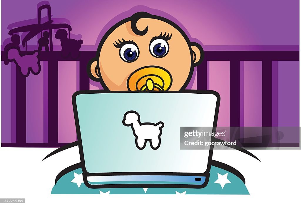 Baby Geek Using a Laptop in the Crib