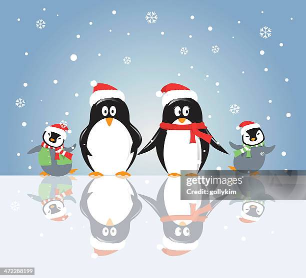 penguin family - ice skating christmas stock illustrations