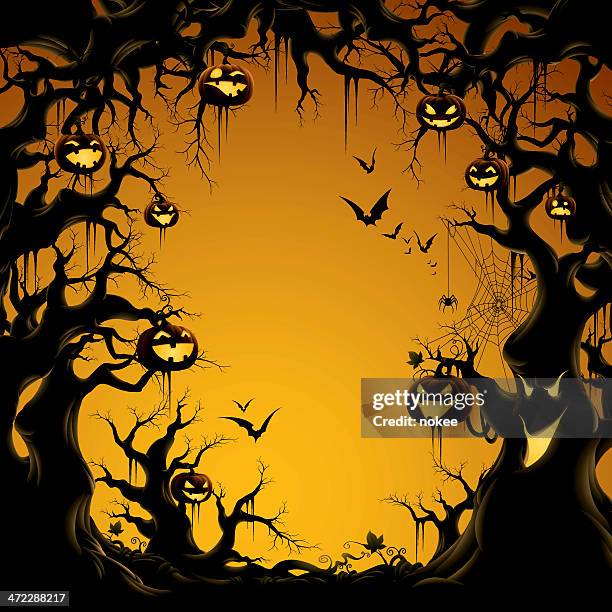 bildbanksillustrationer, clip art samt tecknat material och ikoner med spooky tree border - tree log
