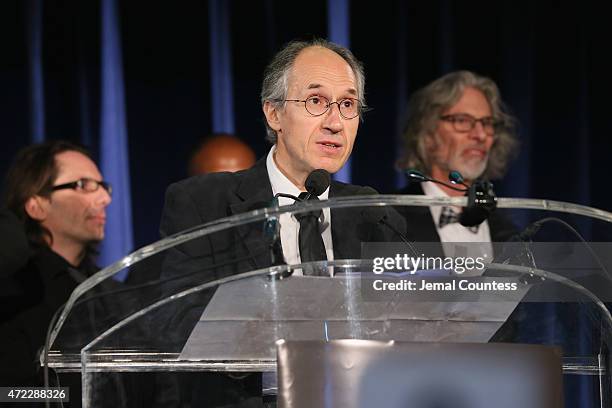 Charlie Hebdo editor-in-chief Gerard Biard accepts PEN/Toni and James C. Goodale Freedom of Expression Courage Award onstage with Charlie Hebdo Film...