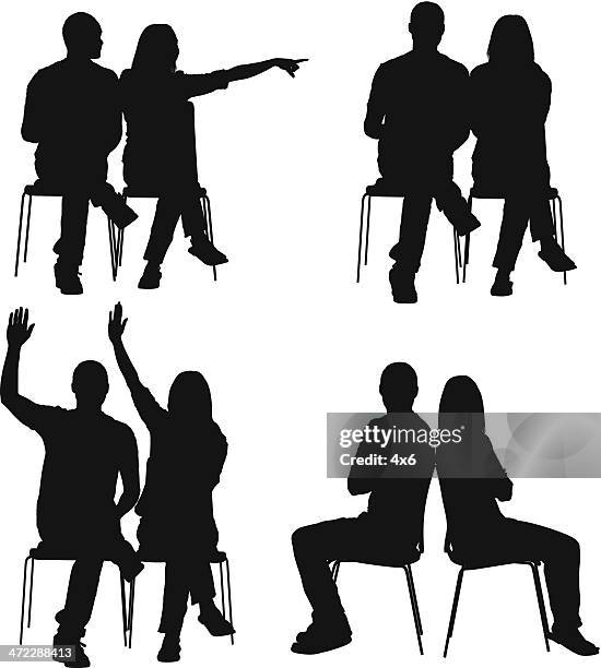 silhouette der paare - mittelgroße personengruppe stock-grafiken, -clipart, -cartoons und -symbole