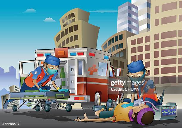 paramedics - oxygen mask stock illustrations