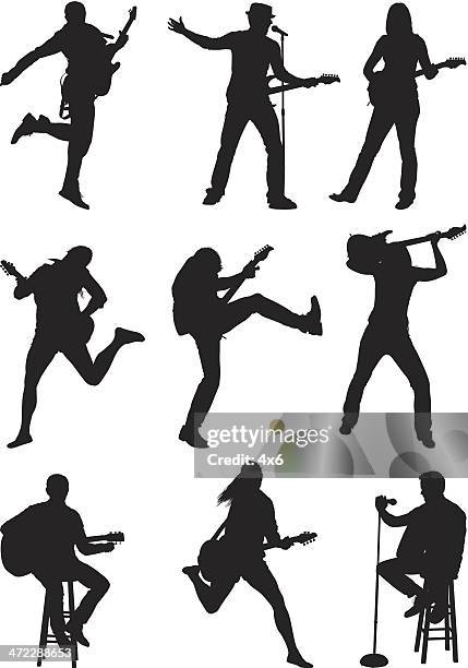 silhouette-musiker - rockmusik stock-grafiken, -clipart, -cartoons und -symbole