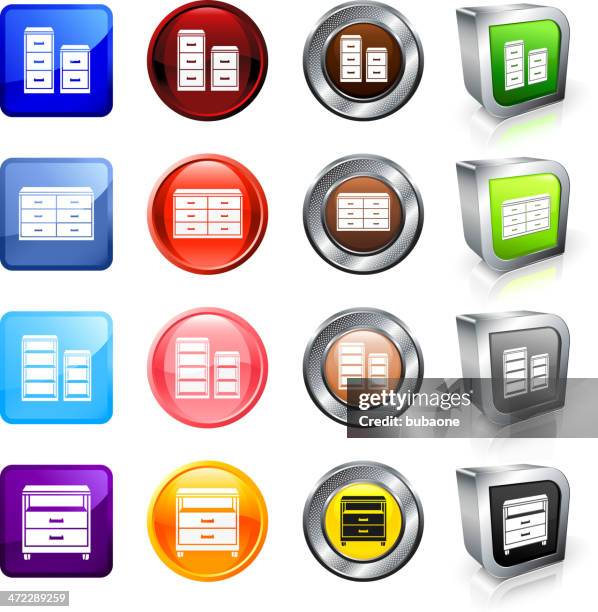 cabinets and shelves royalty free vector button set - dressing table stock illustrations