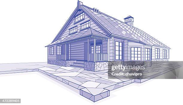 residential haus skizze chalet - konstruktionszeichnung stock-grafiken, -clipart, -cartoons und -symbole
