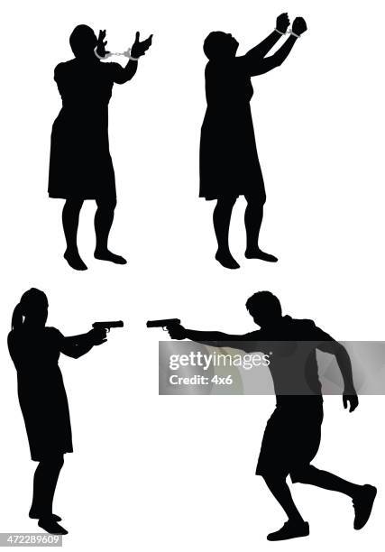 crime scene - woman with gun stock illustrations