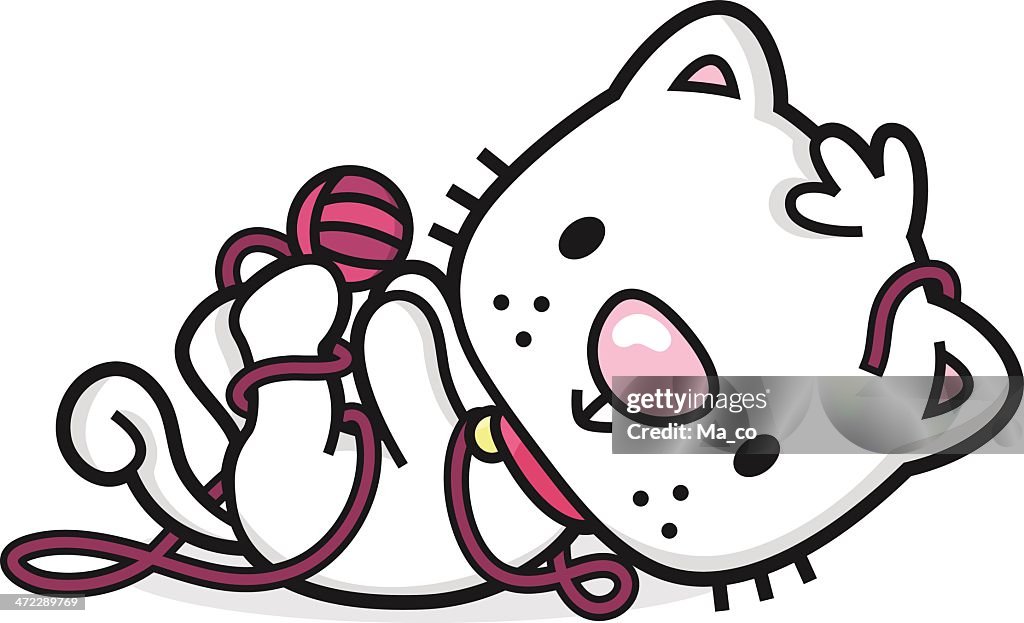 Cartoon Cat Plays With A Ball Of Wool High-Res Vector Graphic - Getty Images